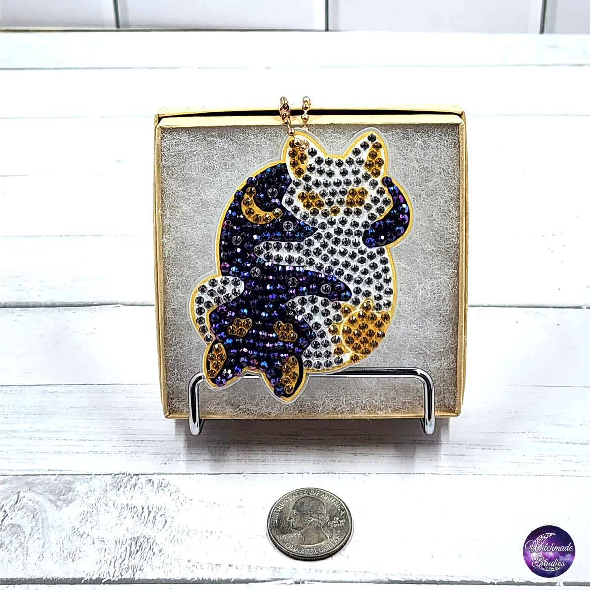 Cat and Moon Keychain, Diamond Painting Ornament, Suncatcher Zipper Pull