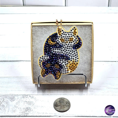 Cat and Moon Keychain, Diamond Painting Ornament, Suncatcher Zipper Pull