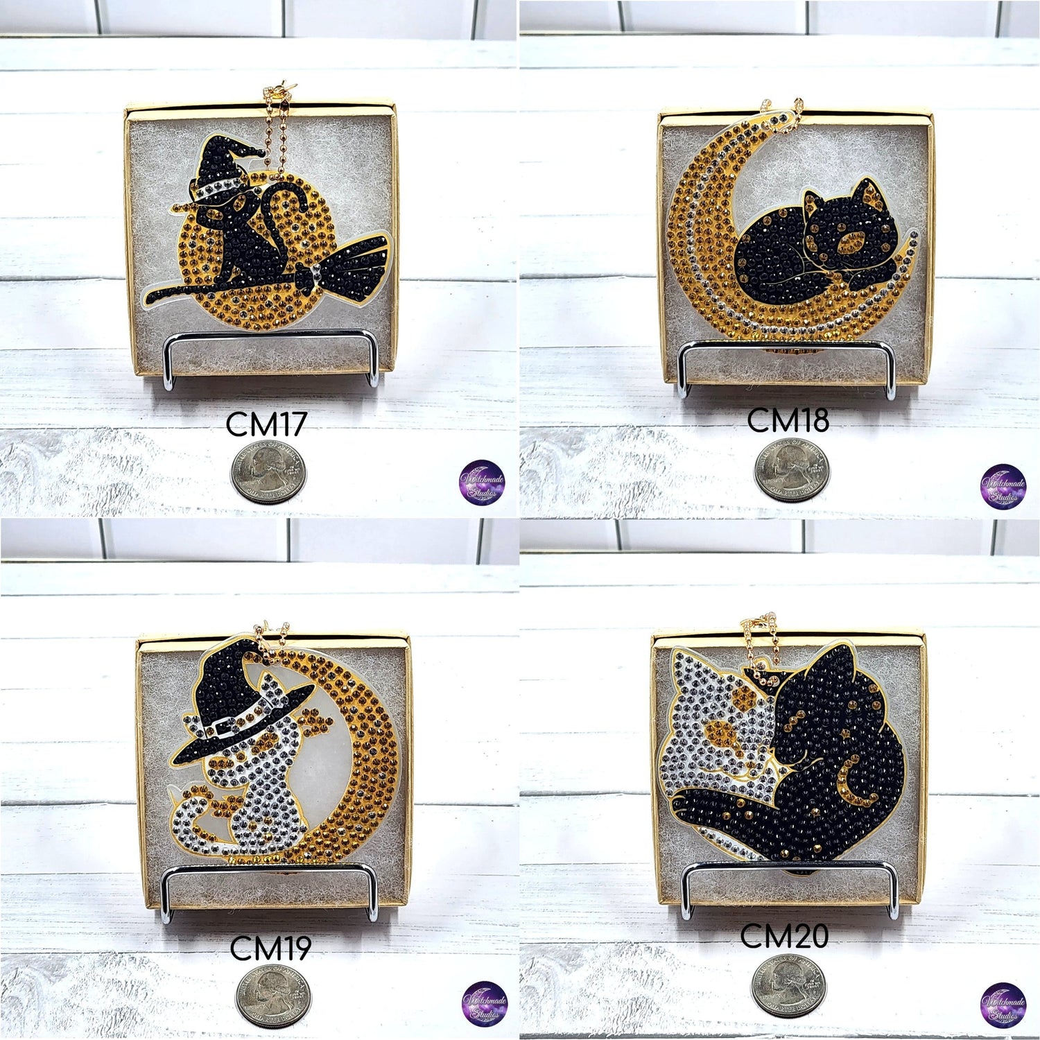 Cat and Moon Diamond Painting Keychain, Suncatcher Ornament