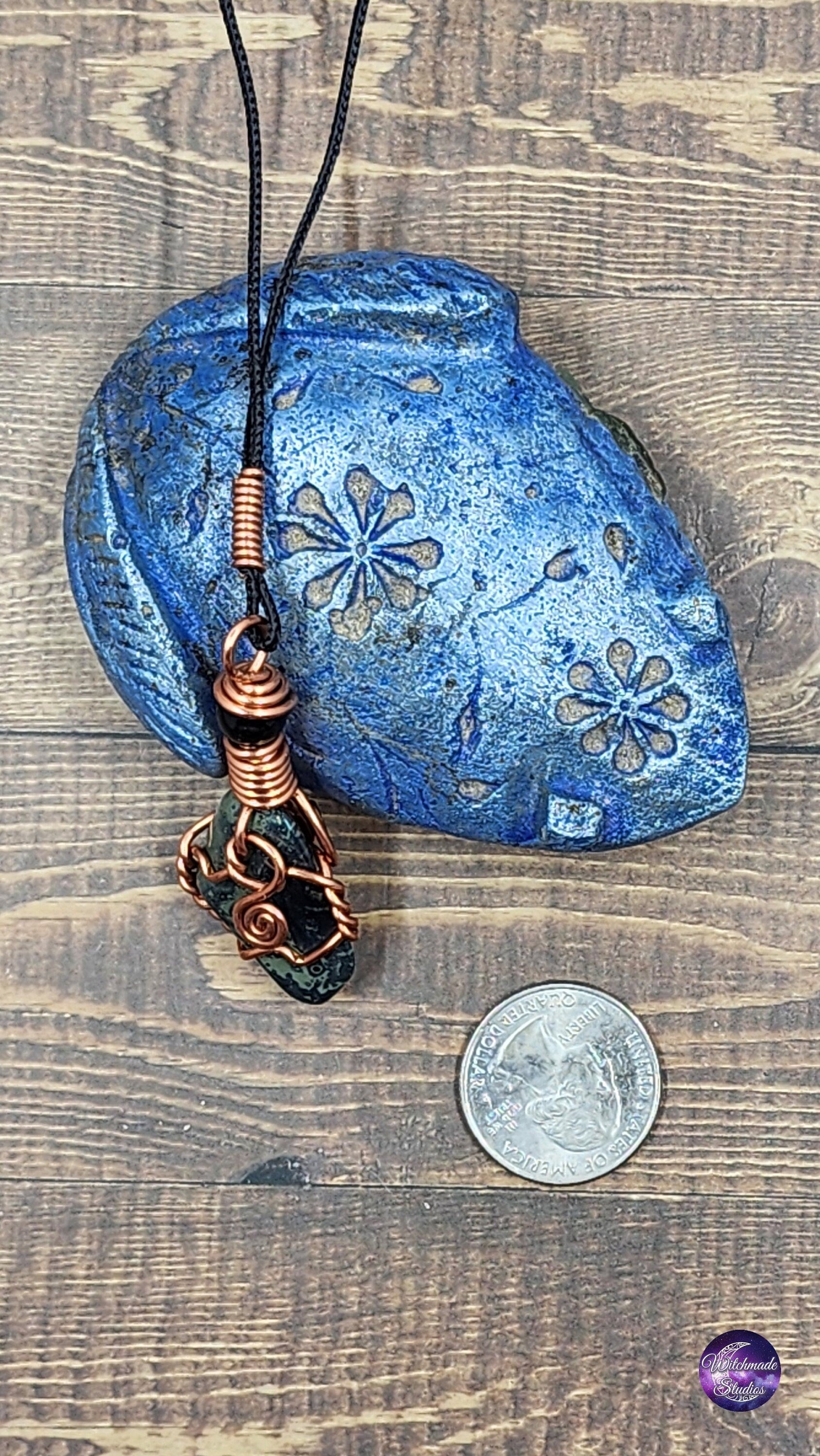 Emerald Wire Wrap Crystal Necklace, Copper Metaphysical Jewelry JN211