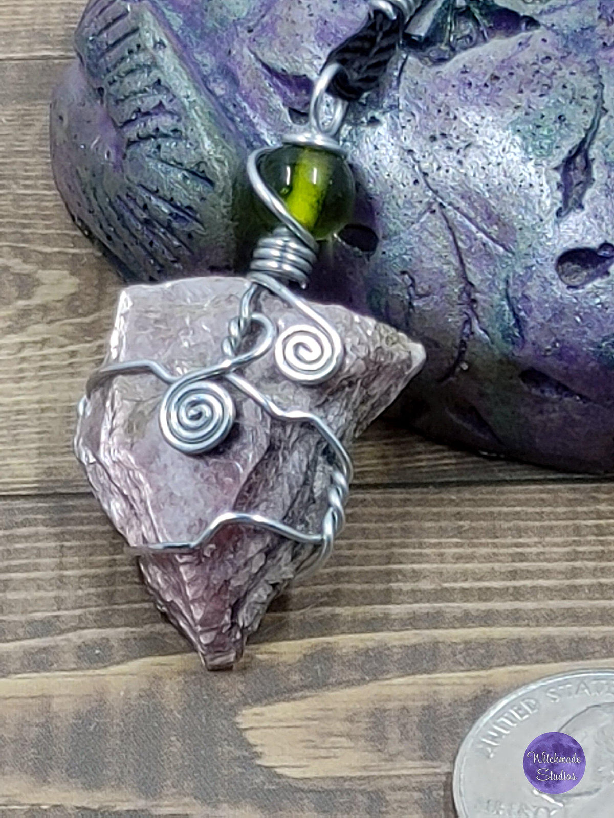 Lepidolite Wire Wrap Crystal Necklace, Copper Metaphysical Jewelryt JN51