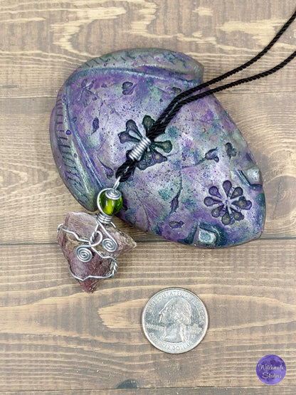 Lepidolite Wire Wrap Crystal Necklace, Copper Metaphysical Jewelryt JN51