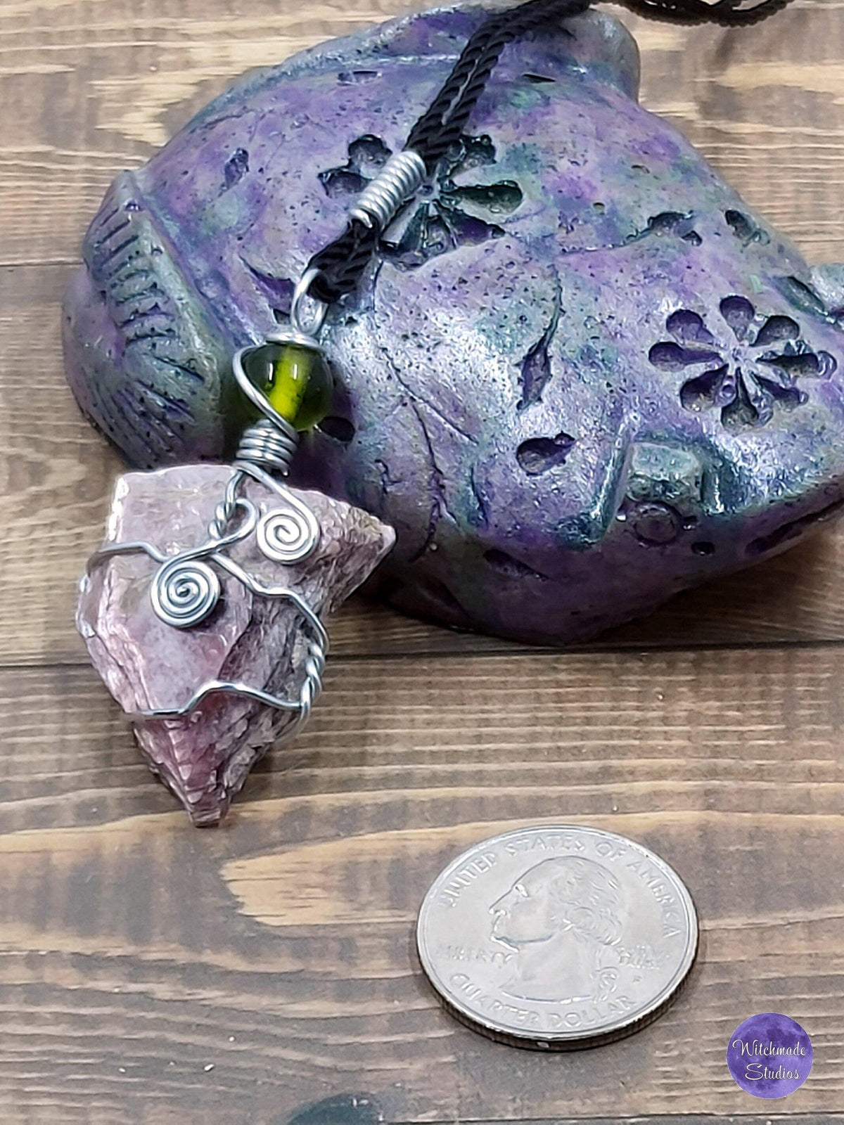 Lepidolite Wire Wrap Crystal Necklace, Copper Metaphysical Jewelryt JN51