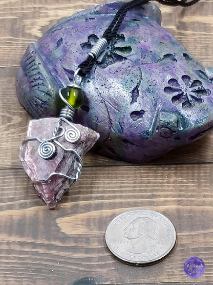 Lepidolite Wire Wrap Crystal Necklace, Copper Metaphysical Jewelryt JN51