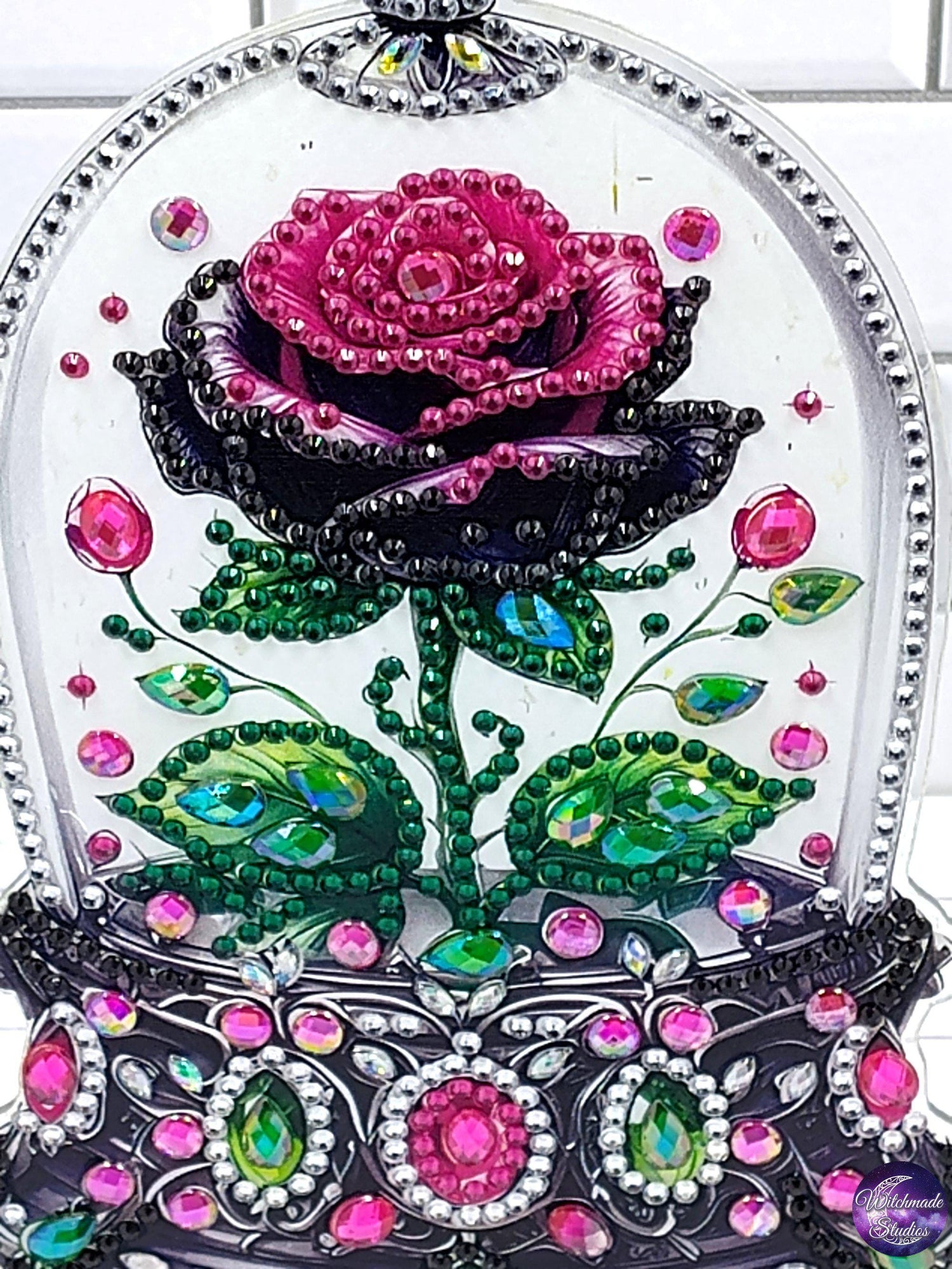 Domed Rose Table Decor, Acrylic Crystals, Bling Ornament