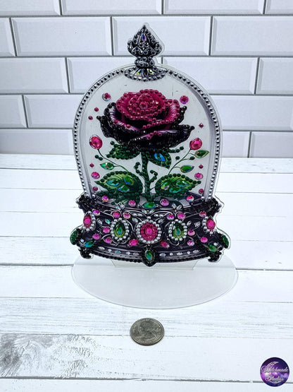 Domed Rose Table Decor, Acrylic Crystals, Bling Ornament