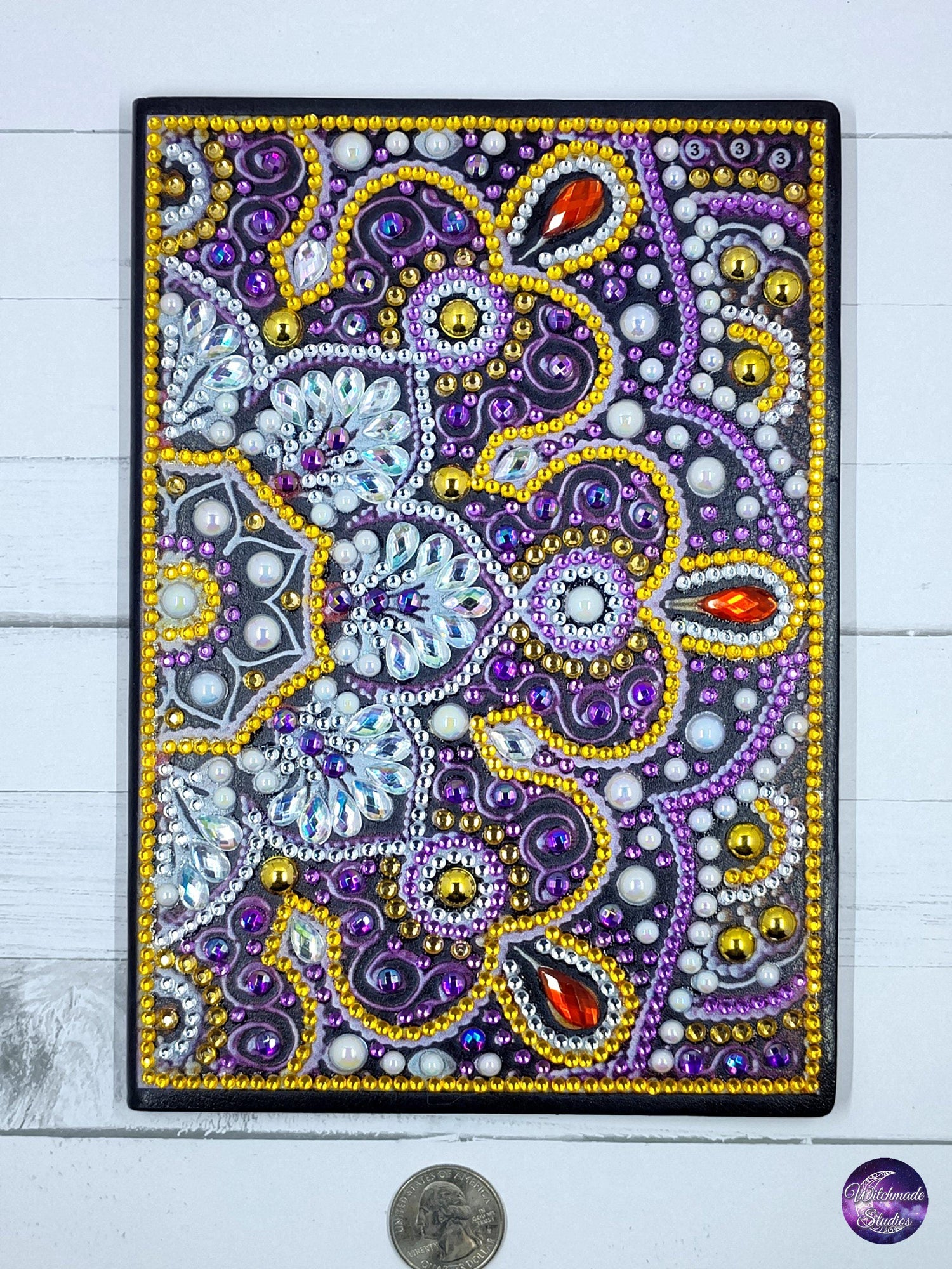 Purple and Gold Mandala Journal, Crystal Diamond Design, Unlined Diary J40