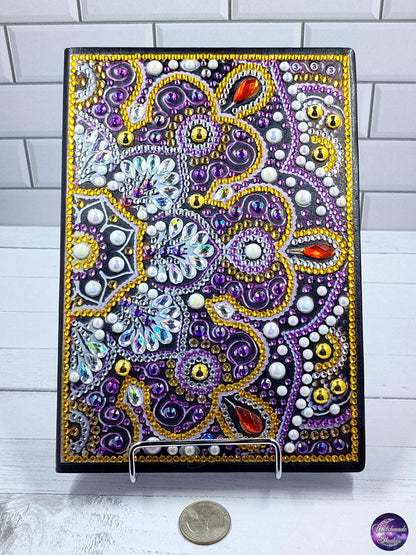 Purple and Gold Mandala Journal, Crystal Diamond Design, Unlined Diary J40