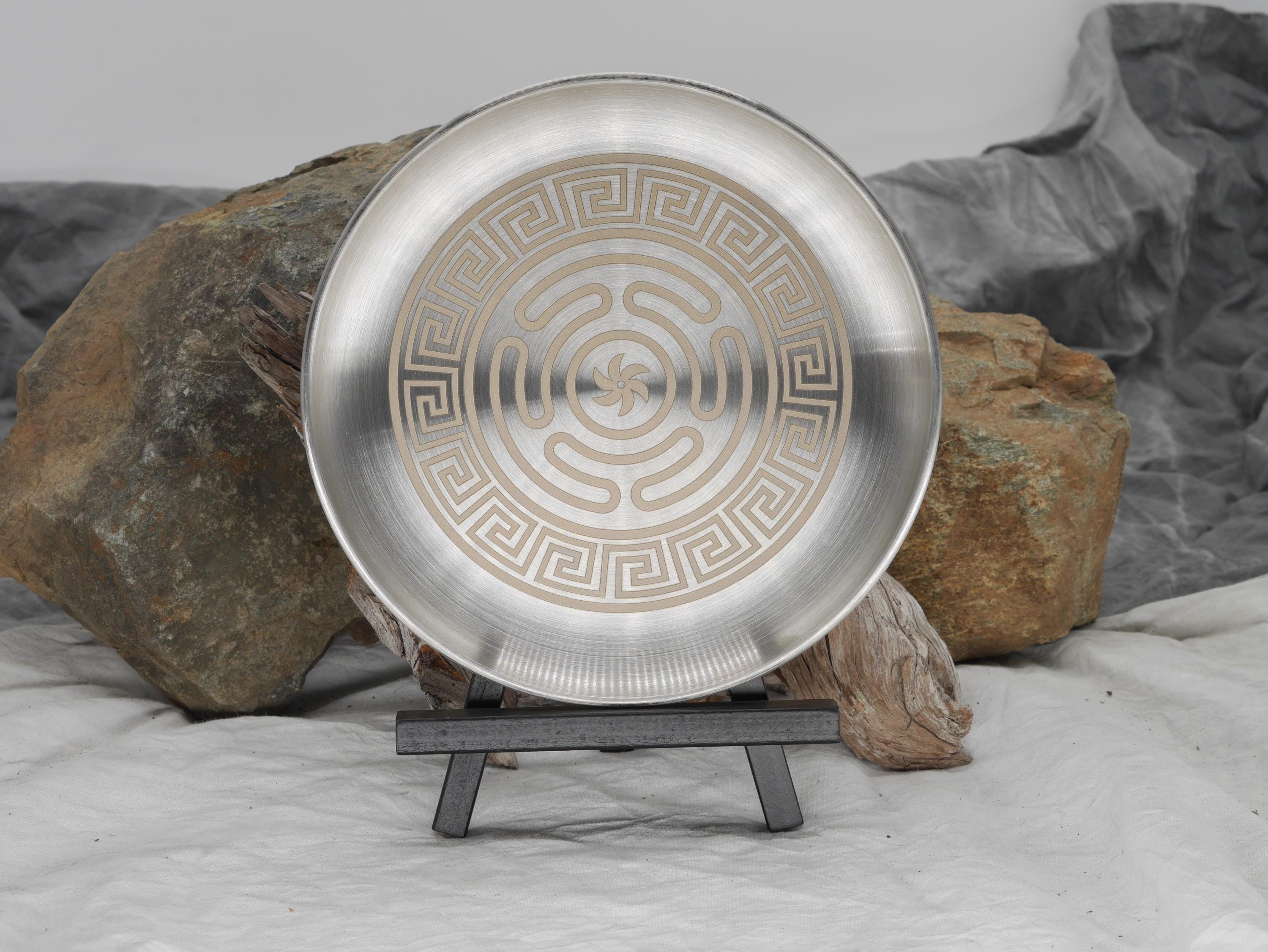 Strophalos of Hecate Greek Key Altar Tray / Offering Plate - Shadow Work - Engraved Stainless Steel
