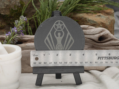 Goddess Pentacle Slate Altar Tray: Engraved Offering Plate, 4 Inch