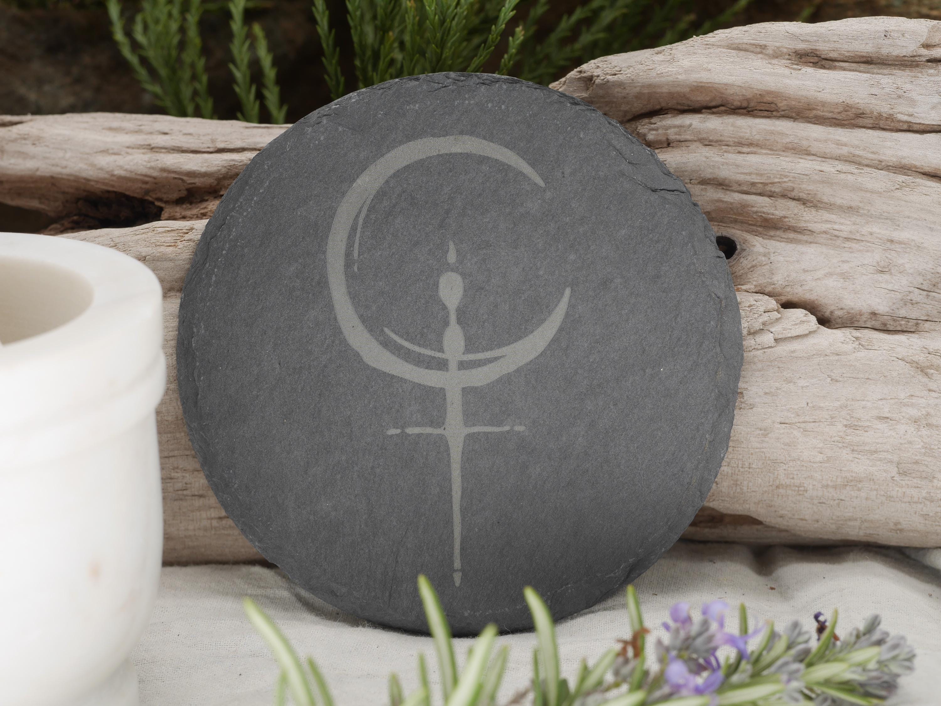 Lilith Sigil Slate Altar Tray: Engraved Symbol Coaster (4 Inches)
