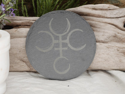 Hecate Symbol Slate Altar Tray: Engraved Sigil Coaster