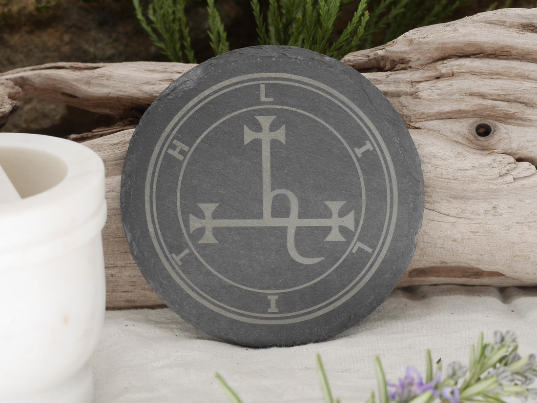 Lilith Sigil Natural Slate Mini Altar Tray / Coaster - 4 Inches - Altar Piece - Shadow Work