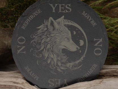 Mystical Wolf Pendulum Board (mini version 4&amp;quot;) on Natural Slate Tray - Divination - Altar Piece