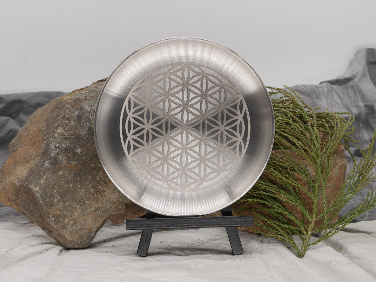 Flower of Life Altar Plate: Engraved Stainless Steel Offering Tray