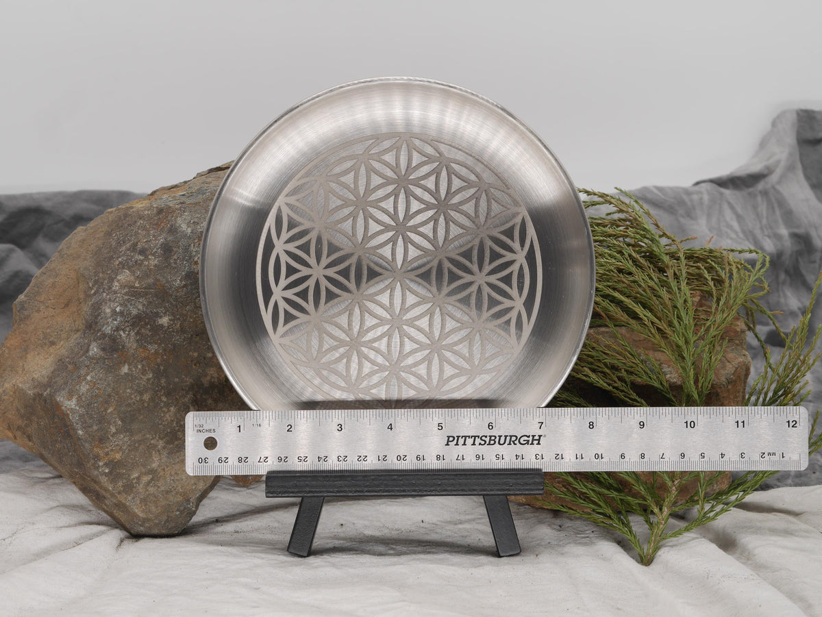 Flower of Life Altar Plate: Engraved Stainless Steel Offering Tray