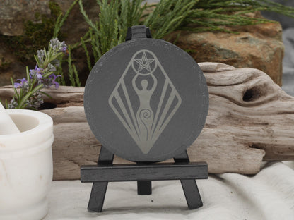Goddess Pentacle Slate Altar Tray: Engraved Offering Plate, 4 Inch