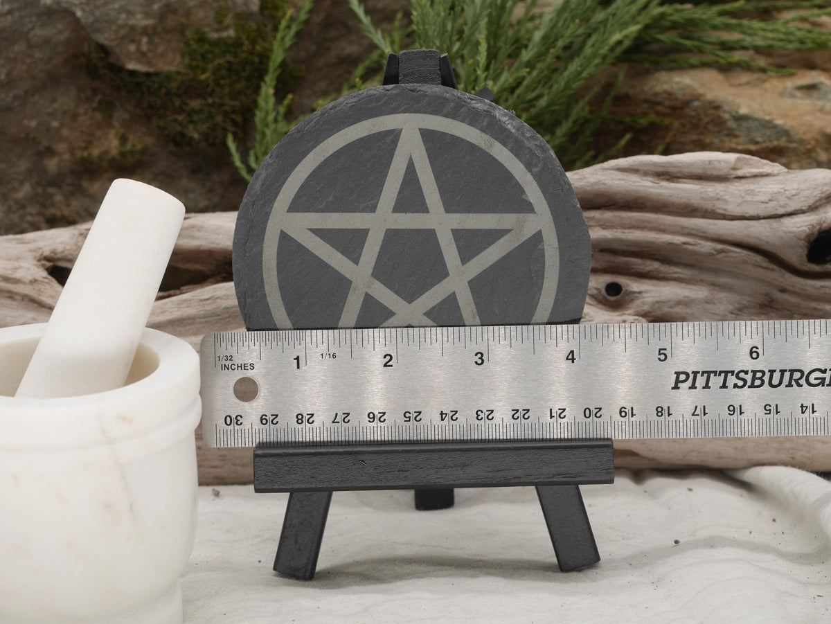 Pentacle Natural Slate Mini Altar Tray / Coaster - 4 Inches - Altar Piece - Offering Plate