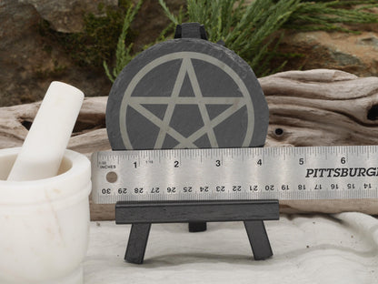 Pentacle Natural Slate Mini Altar Tray / Coaster - 4 Inches - Altar Piece - Offering Plate