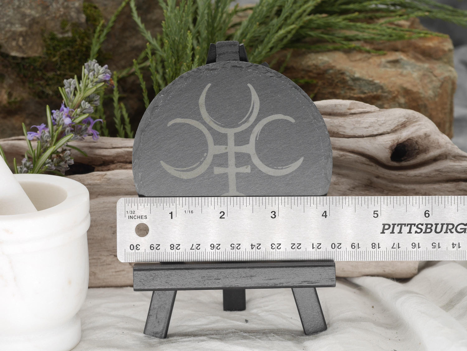 Hecate Symbol Slate Altar Tray: Engraved Sigil Coaster
