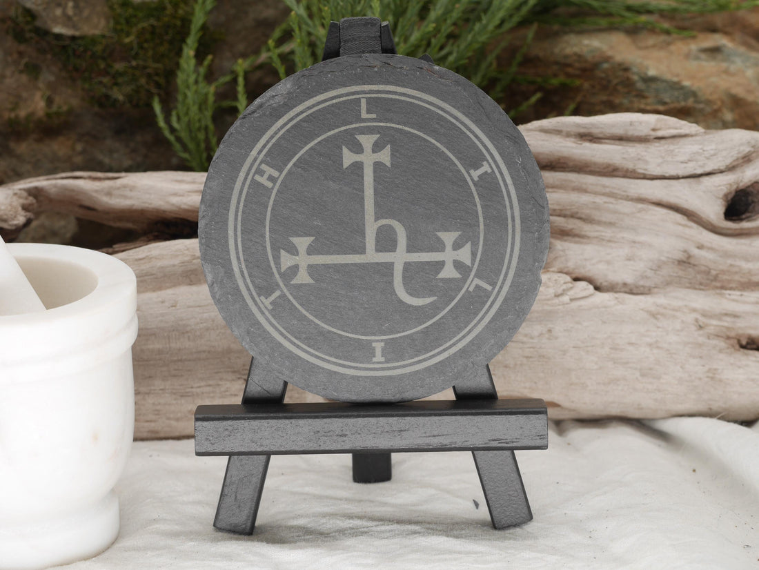 Lilith Sigil Natural Slate Mini Altar Tray / Coaster - 4 Inches - Altar Piece - Shadow Work