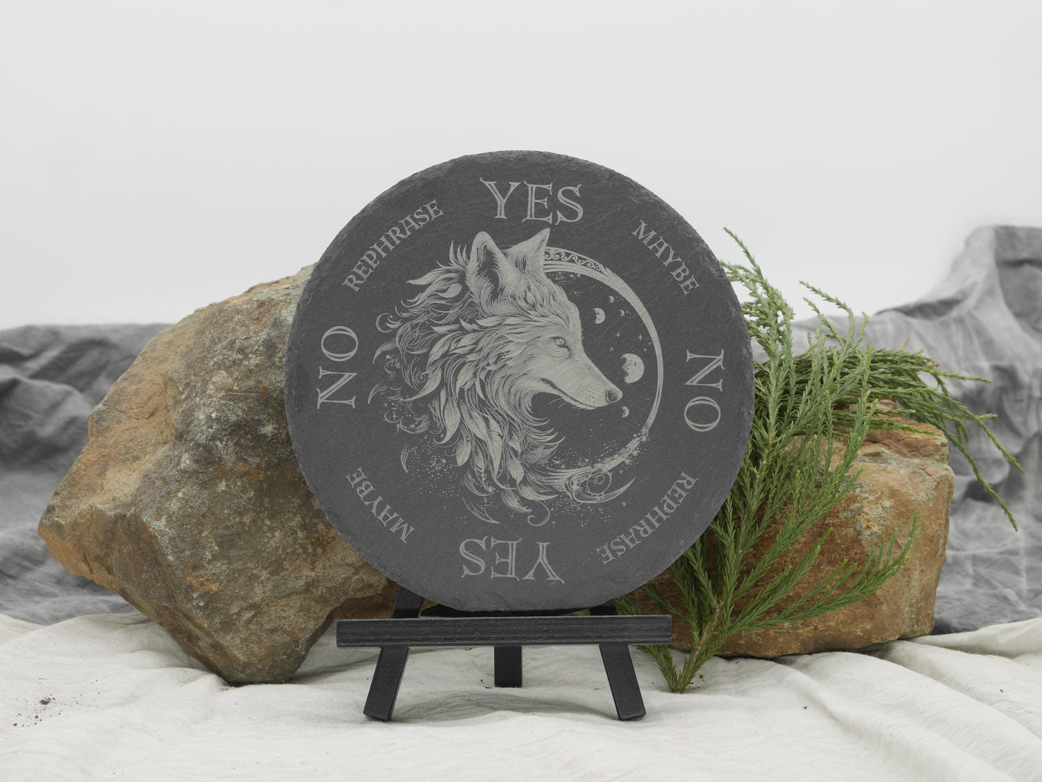 Mystical Wolf Pendulum Board on Natural Slate Tray - Divination - Altar Piece