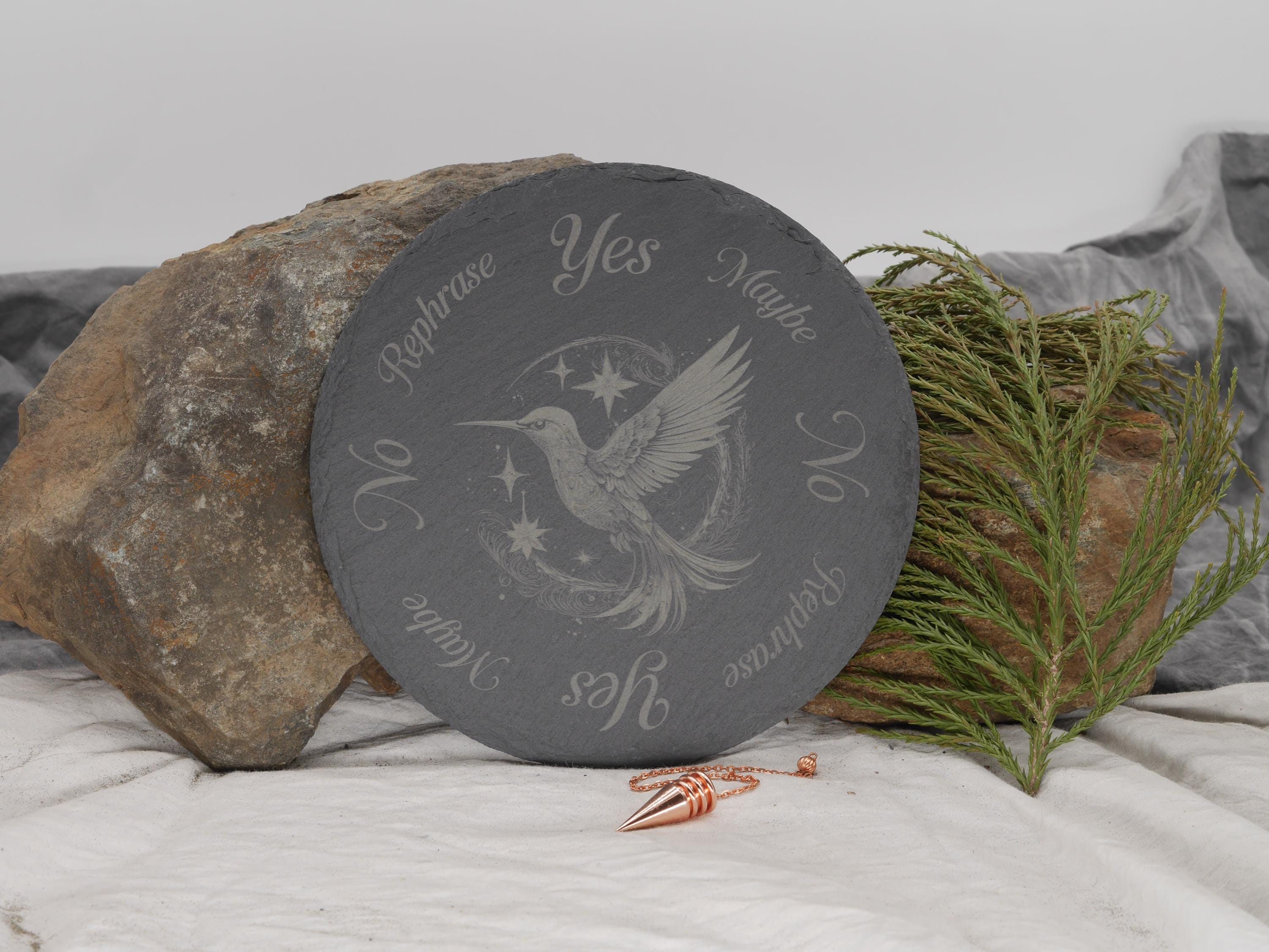 Hummingbird Pendulum Board on Natural Slate Tray - Divination - Altar Piece