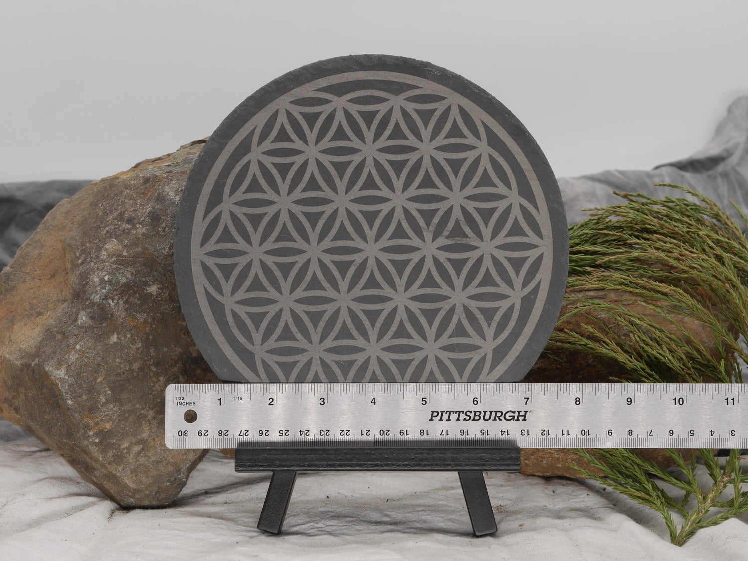 Flower of Life Crystal Grid Engraved on Natural Slate Tray - Altar Piece - Sacred Geometry