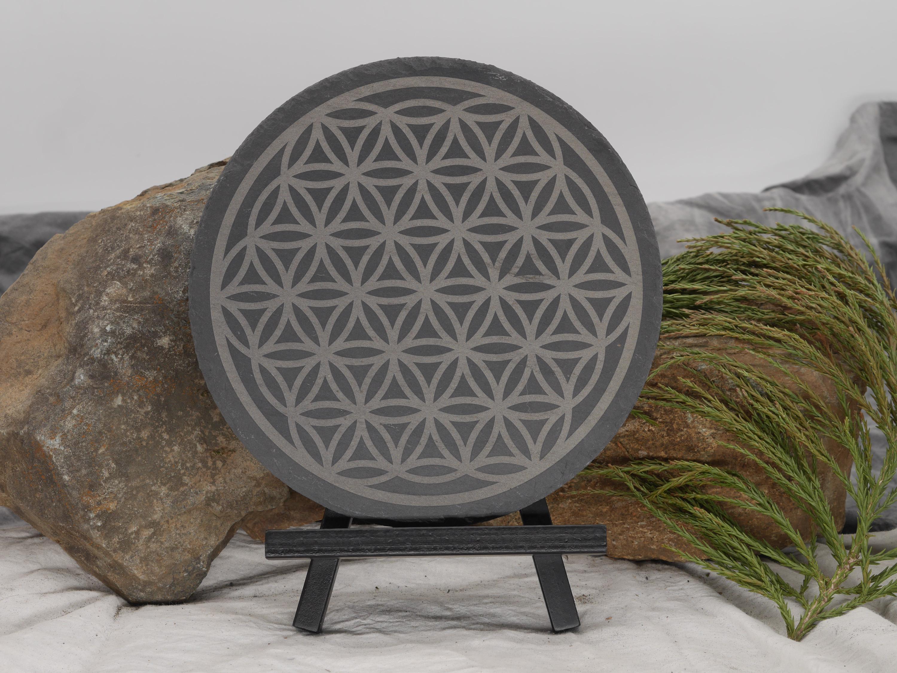 Flower of Life Crystal Grid Engraved on Natural Slate Tray - Altar Piece - Sacred Geometry