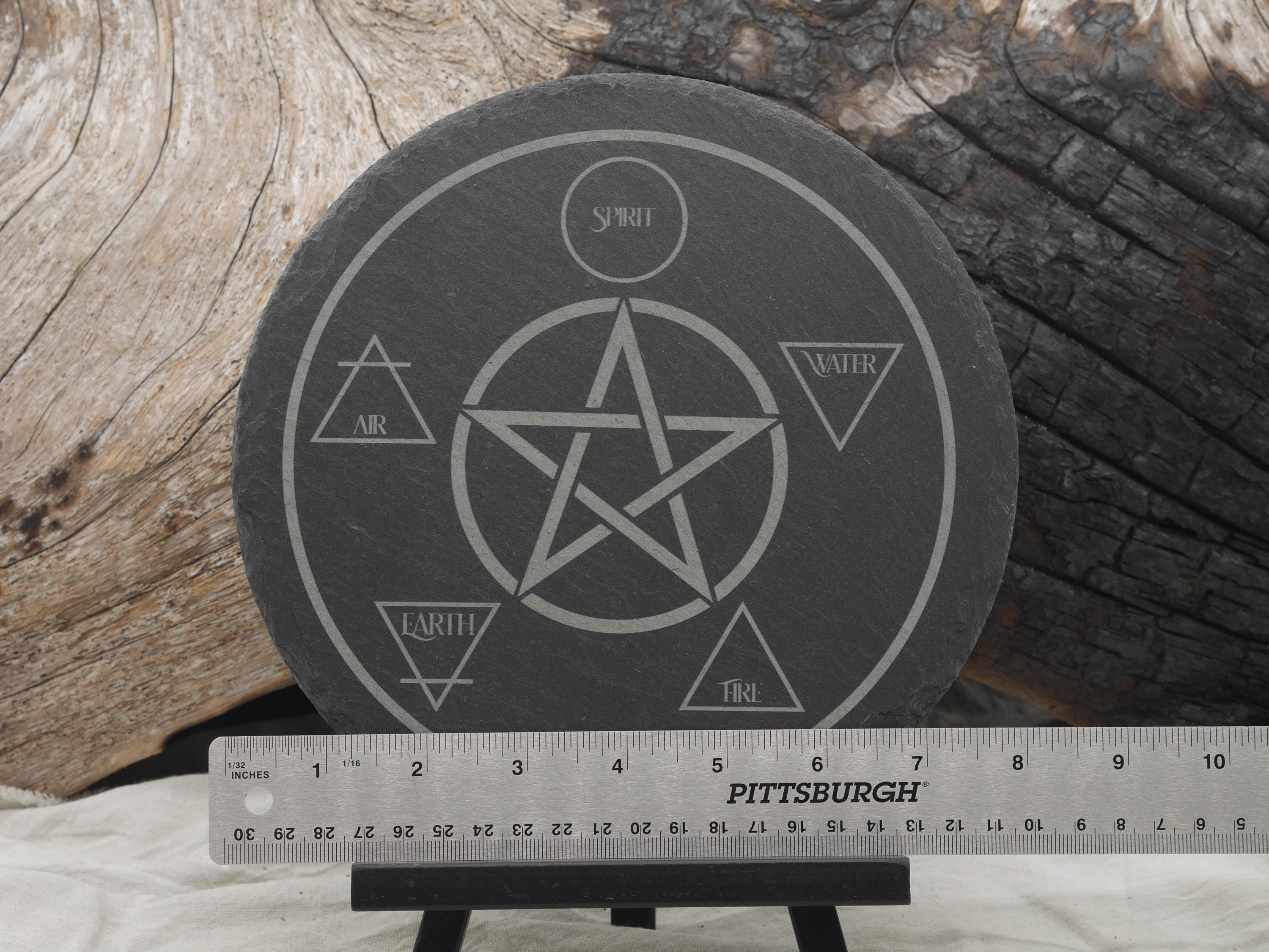 Engraved Slate Altar Tray: Elemental Pentacle Offering Plate