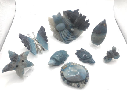Trolleite Carvings: Ocean Scene, Bracelet, Palm Stone
