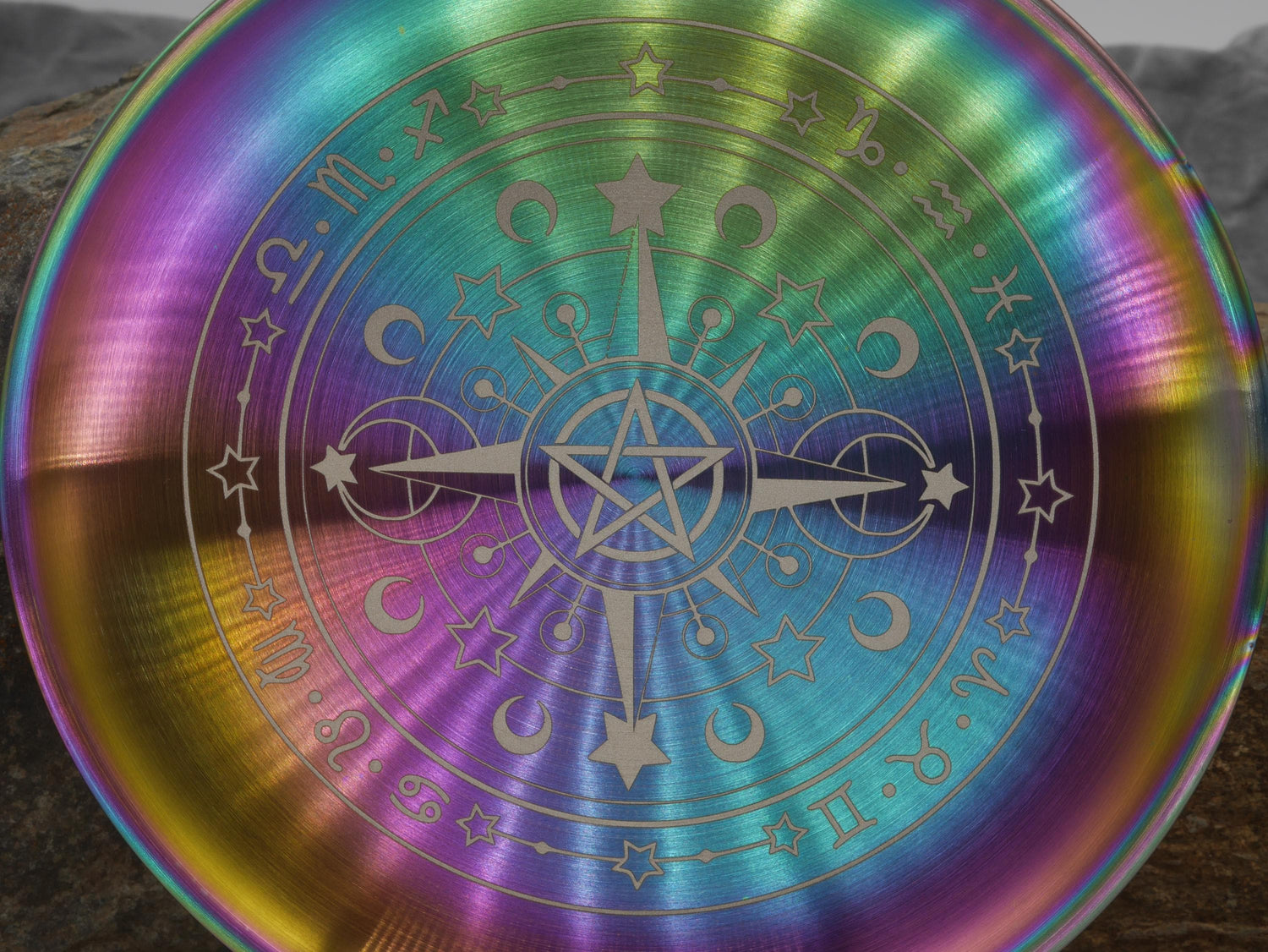 Engraved Rainbow Stainless Steel Crystal Grid Altar Tray