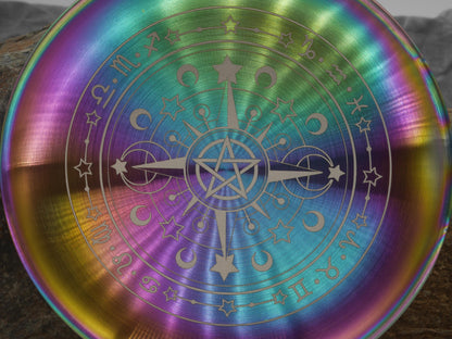 Engraved Rainbow Stainless Steel Crystal Grid Altar Tray
