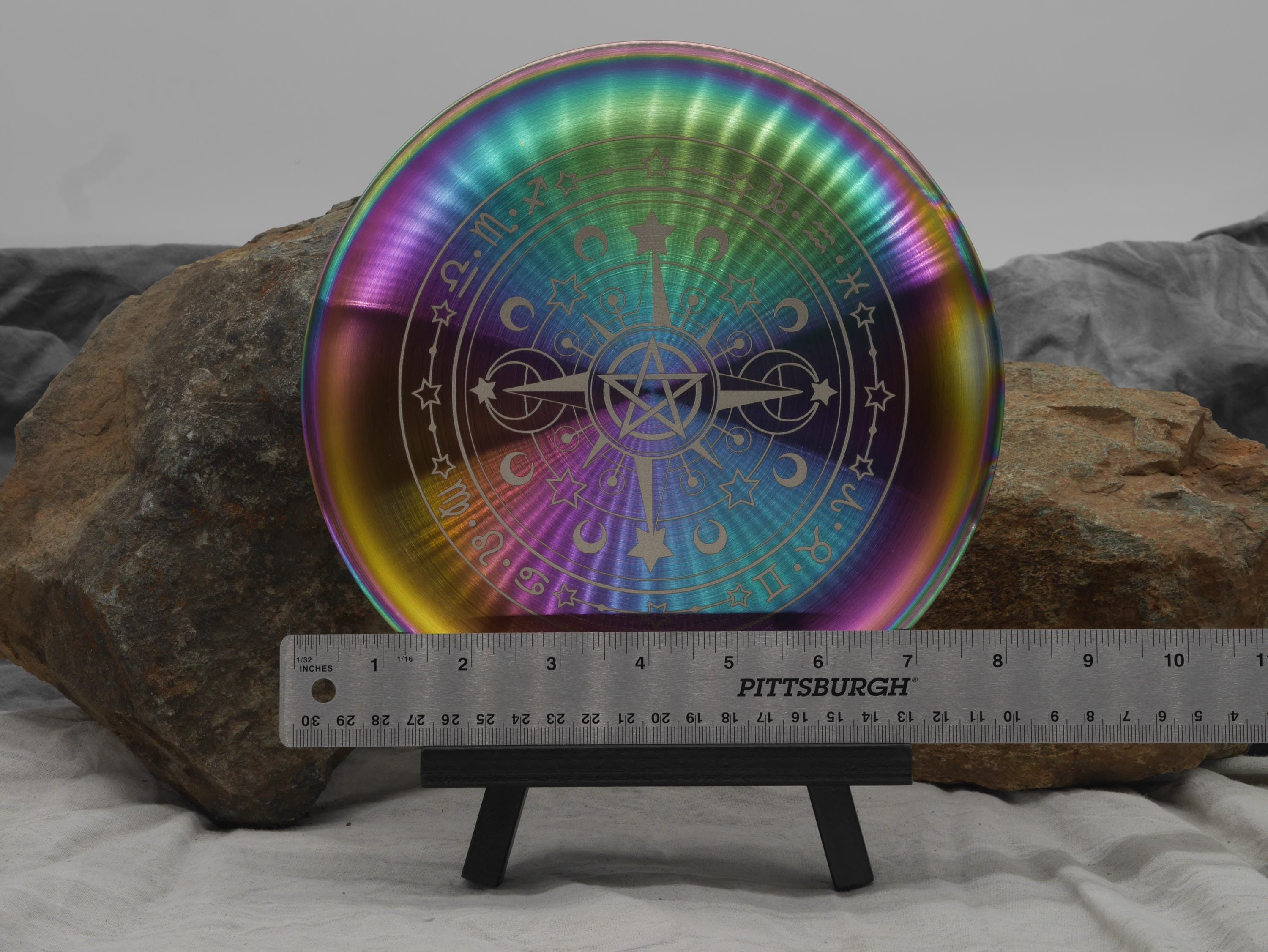 Engraved Rainbow Stainless Steel Crystal Grid Altar Tray