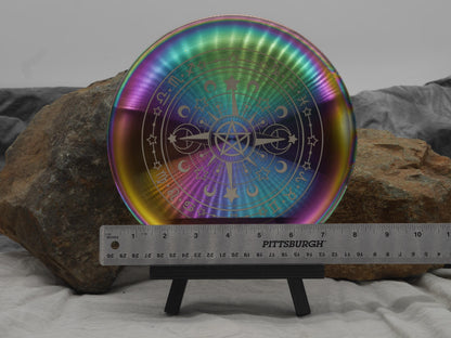 Engraved Rainbow Stainless Steel Crystal Grid Altar Tray