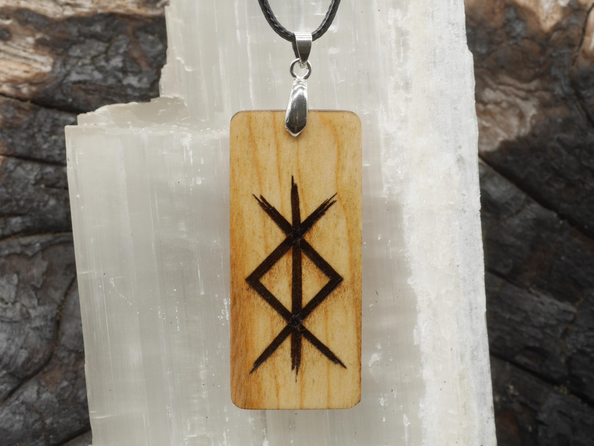 Protection Bind Rune Cherry Wood Pendant – Pagan Necklace