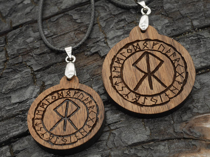 Walnut Courage Bind Rune Pendant – Norse Pagan Witch Necklace