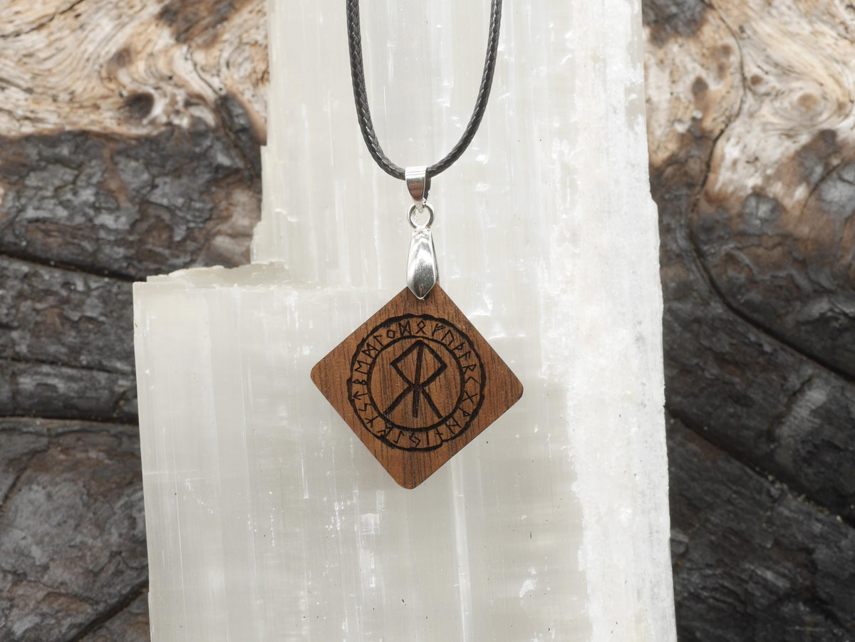 Walnut Courage Bind Rune Pendant – Norse Pagan Diamond Necklace