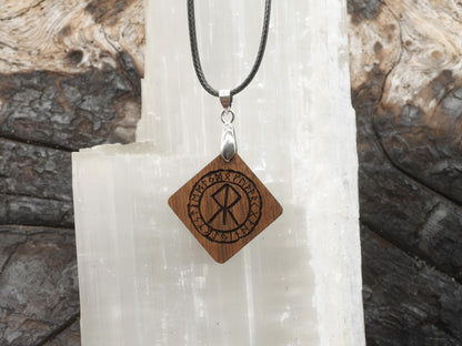 Walnut Courage Bind Rune Pendant – Norse Pagan Diamond Necklace