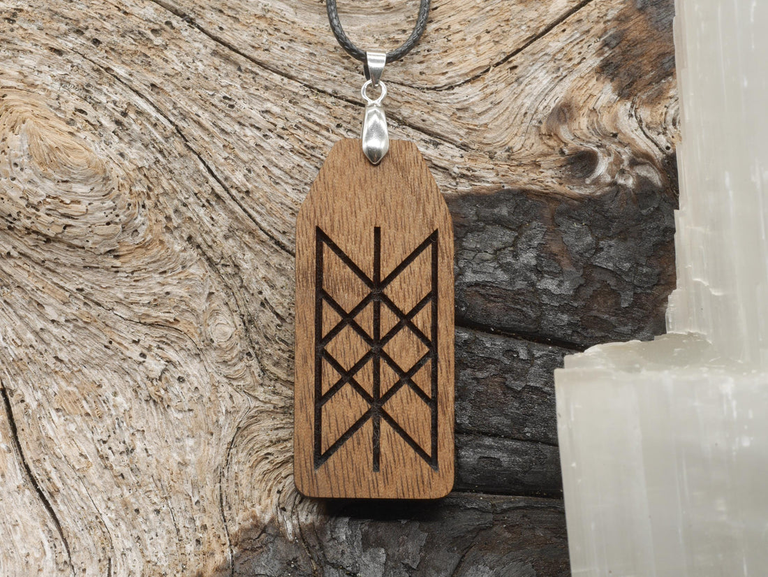 Web of Wyrd Walnut Wood Pendant - Witchy Pagan Necklace