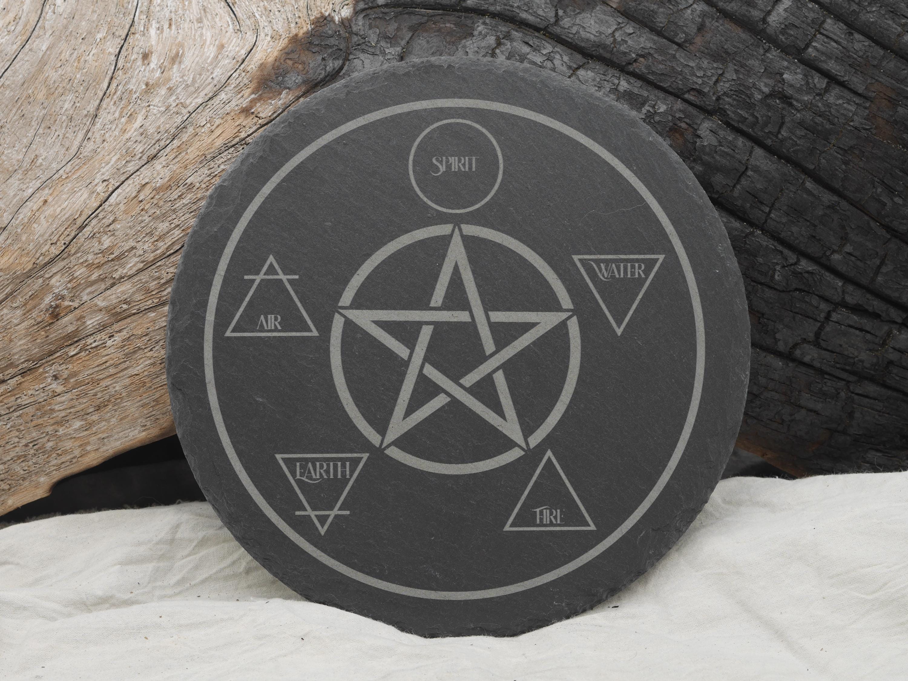 Engraved Slate Altar Tray: Elemental Pentacle Offering Plate