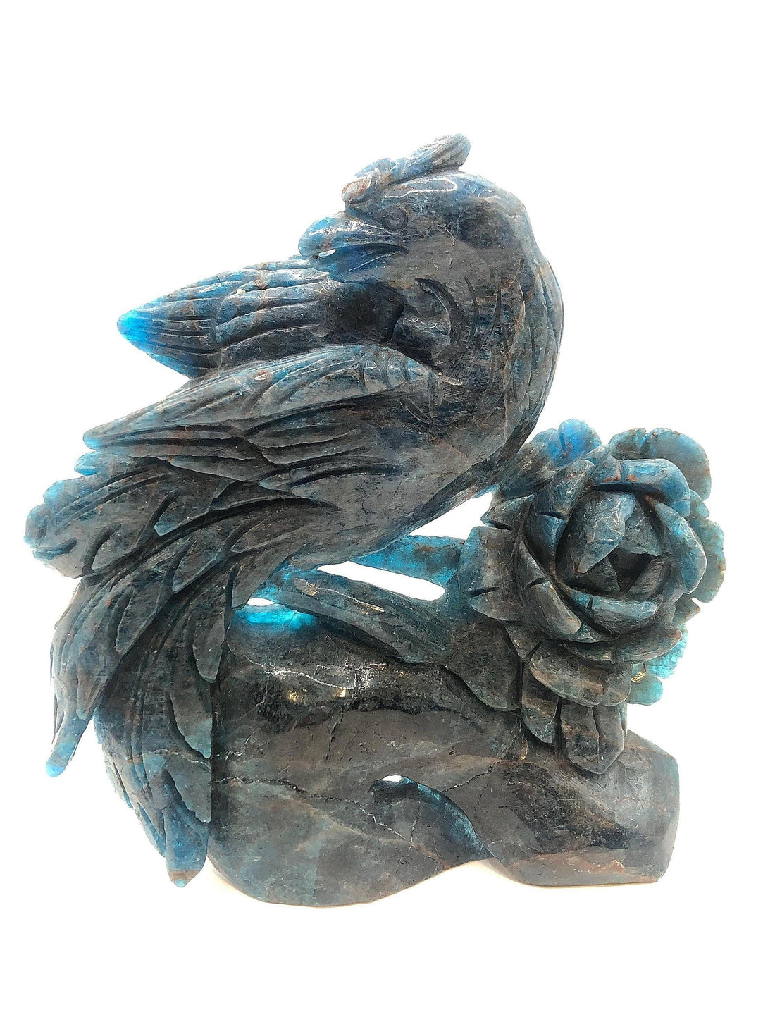Blue Apatite Phoenix Carving: One-of-a-Kind Stone Art