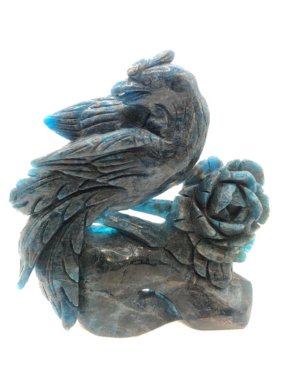 Blue Apatite Phoenix Carving: One-of-a-Kind Stone Art