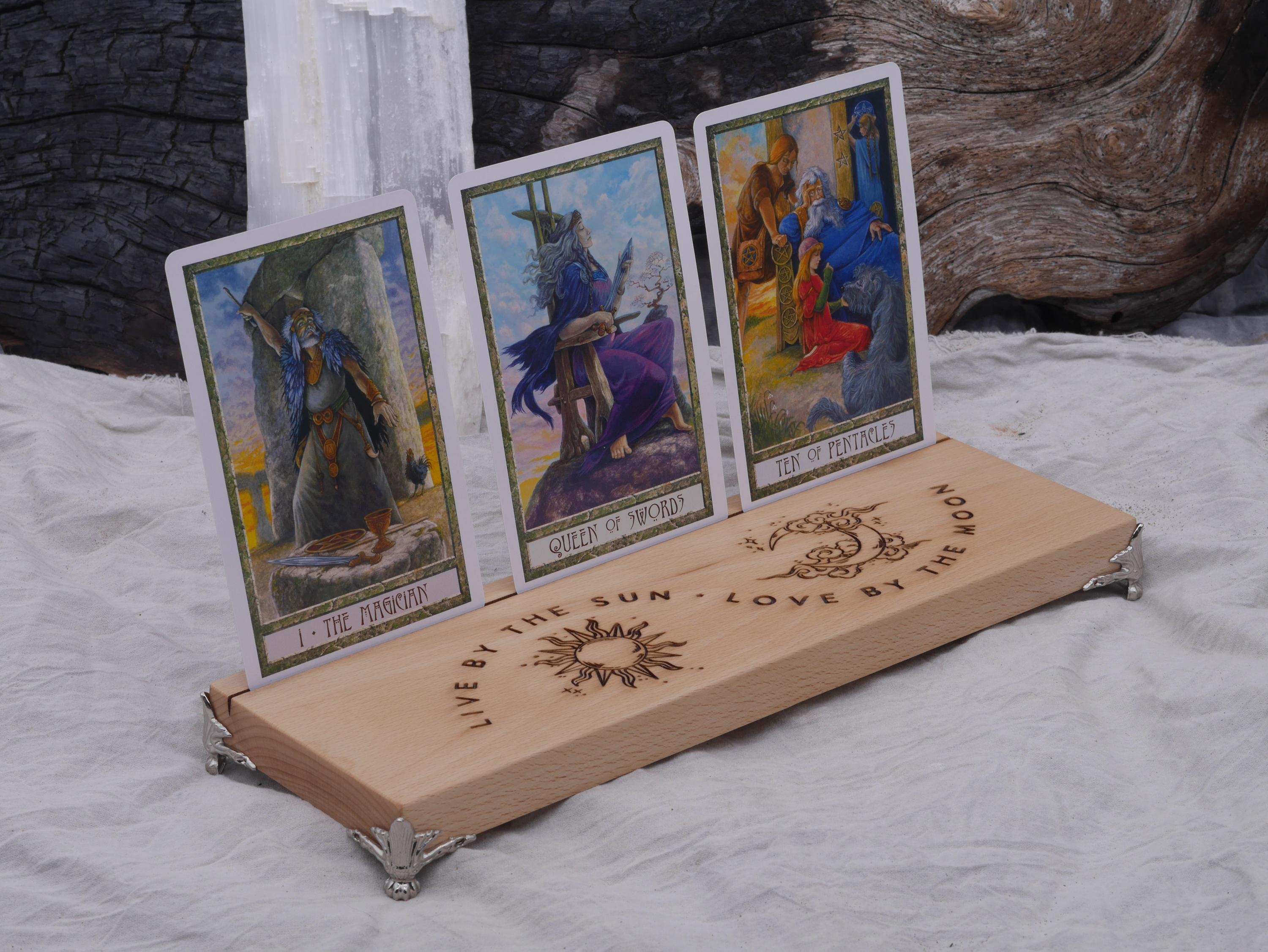 Engraved Beech Wood Tarot Card Holder: &amp;quot;Live By The Sun, Love By The Moon&amp;quot;
