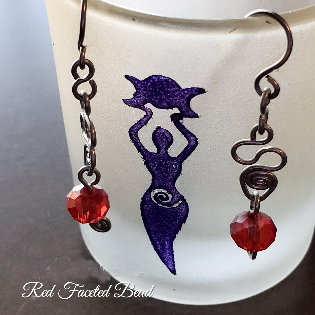 SIlver Swirl Red Wire Wrap Earrings, Copper Metaphysical Jewelry JE76