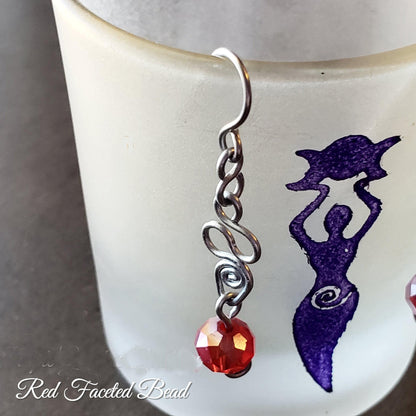 SIlver Swirl Red Wire Wrap Earrings, Copper Metaphysical Jewelry JE76