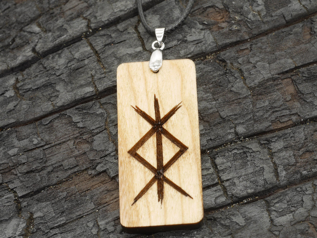Protection Bind Rune Cherry Wood Pendant – Pagan Necklace