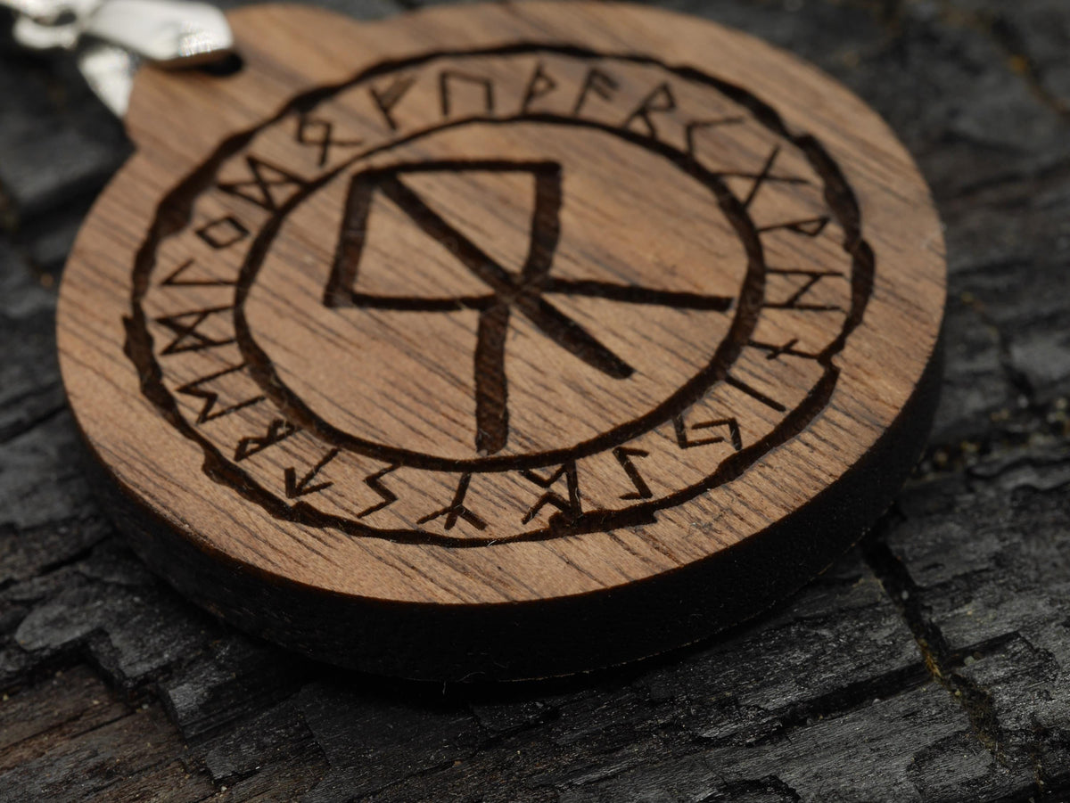 Walnut Courage Bind Rune Pendant – Norse Pagan Witch Necklace