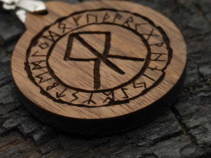 Walnut Courage Bind Rune Pendant – Norse Pagan Witch Necklace