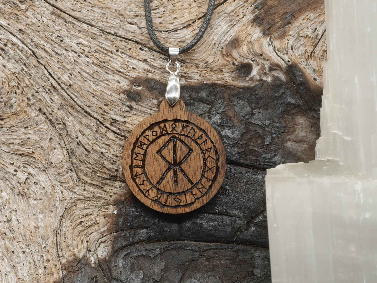 Walnut Courage Bind Rune Pendant – Norse Pagan Witch Necklace